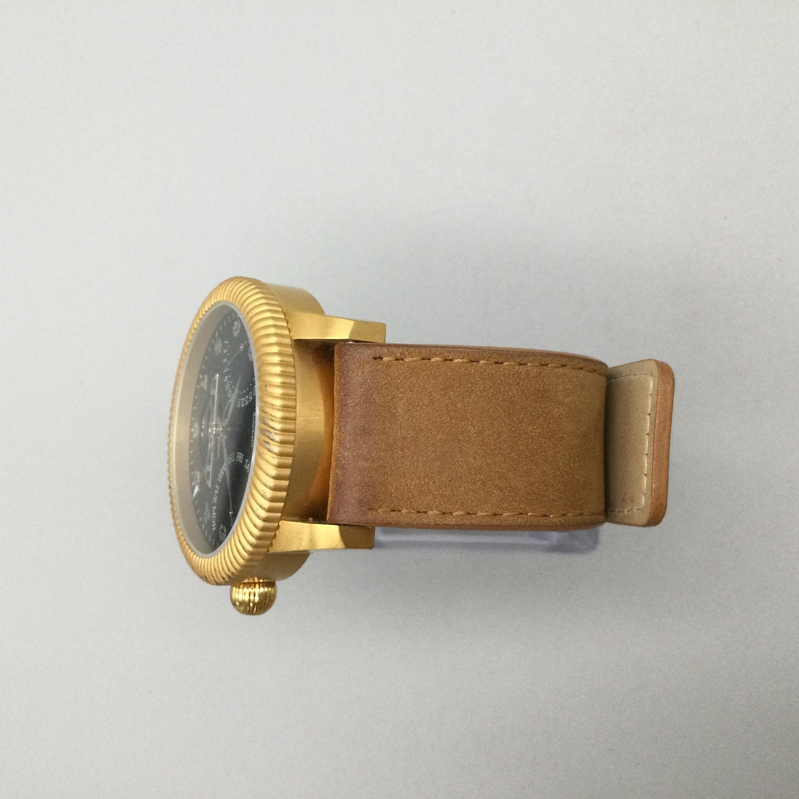 Heritor Mens Watch 45mm Gold Tone Black Dial Brown Leather Automatic Day Date