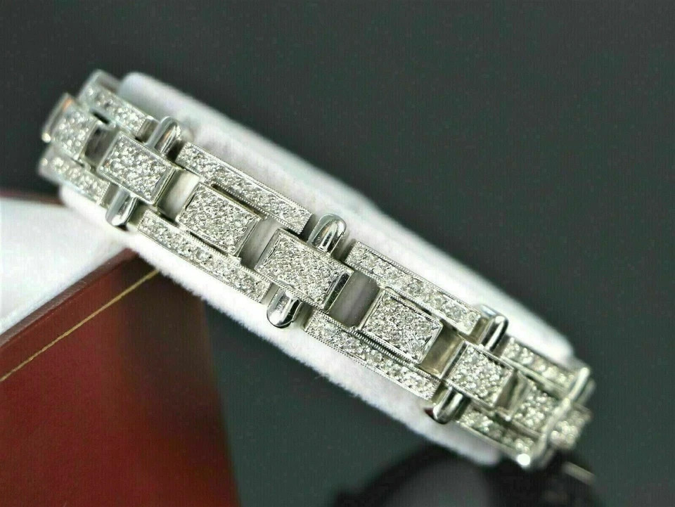 10.00Ct Round Cut Lab Created Diamond 14K White Gold Fn Men’s Tennis Bracelet