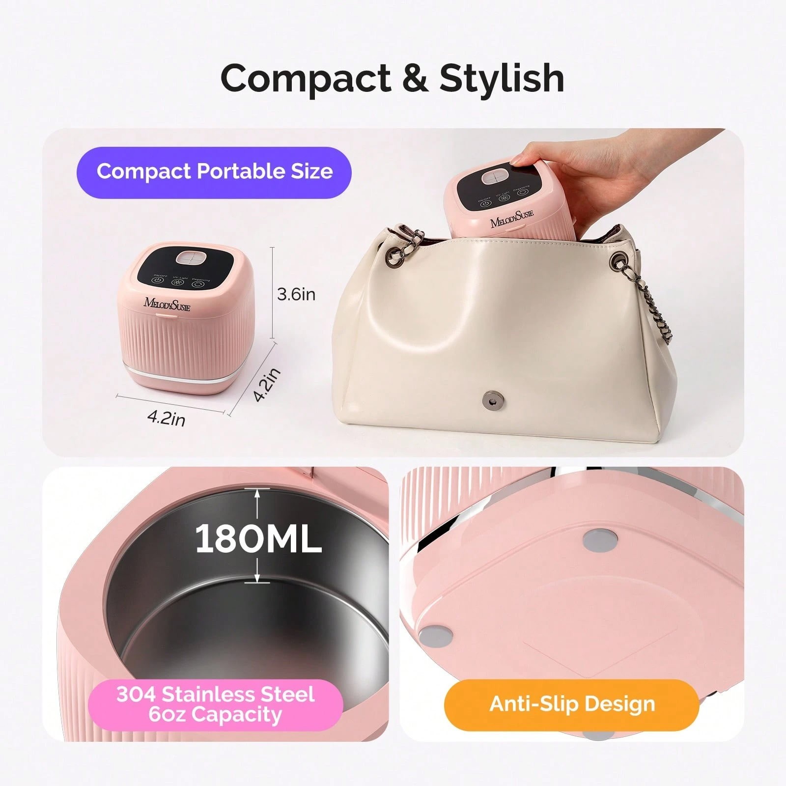 2-in-1 Ultrasonic Cleaner UV Light Jewelry Nail Tool Machine Pink