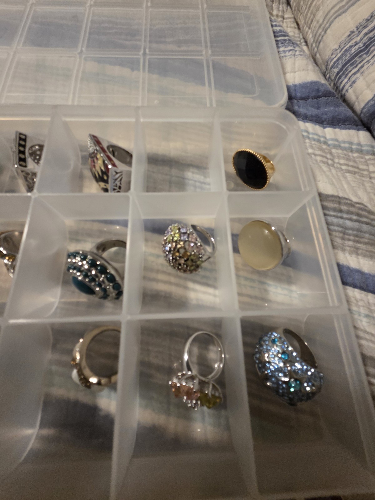 28 Pc Estate Costume Ring Lot Chunky Statement Chico’s Cannes 18K HGE w/ Tray