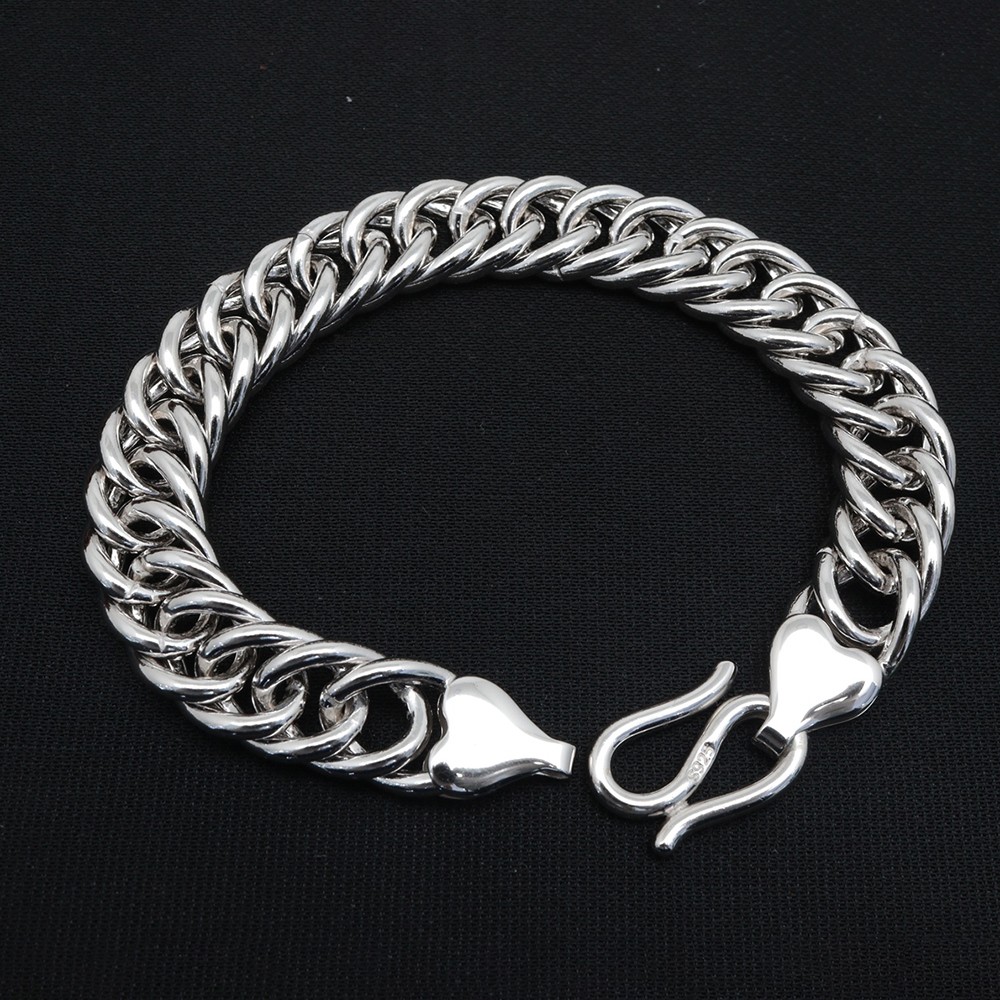 New Pure 925 Sterling Silver Bracelet 12mm Curb Link Chain 8.26inch Men Women