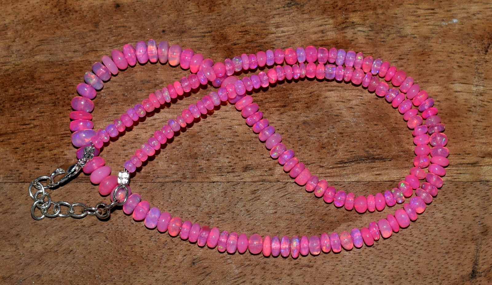 16″Natural Ethiopian Opal Wello Fire Opal Gemstone Bead Necklace