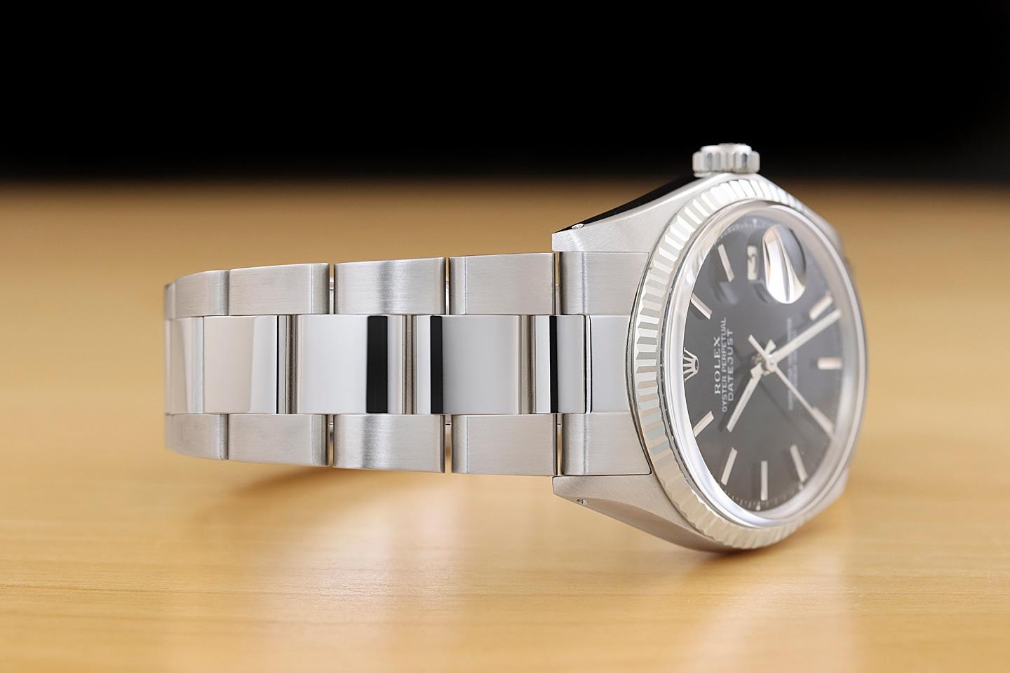 ROLEX DATEJUST 1601 BLACK DIAL 18K WHITE GOLD STAINLESS STEEL OYSTER WATCH