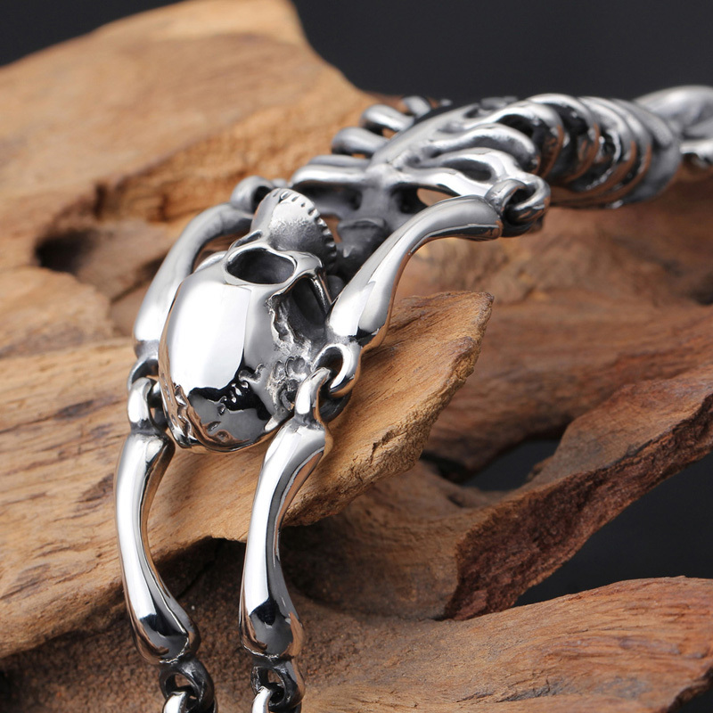 Pure Stainless steel skeleton Skull Bracelet Biker Chain Men Bangle Punk Jewelry