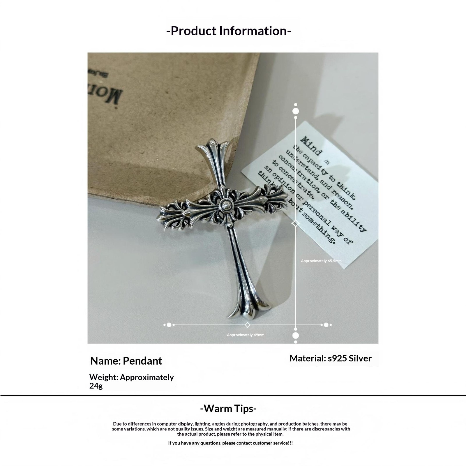 Heavy 24g 925 Sterling Silver Gothic Floral Cross Pendant Only Biker Men Jewelry
