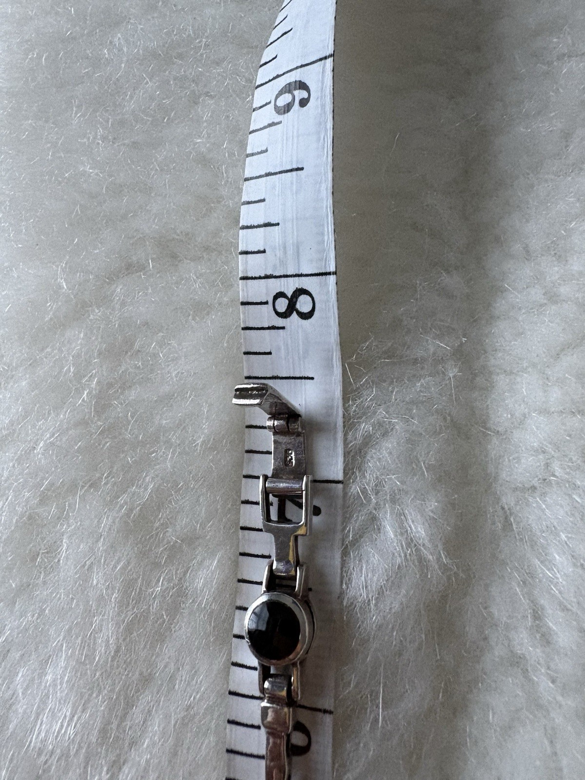 Onyx 6 Round Black, Sterling Silver 925, Bezel Link Bracelet w/Fold-Over Clasp