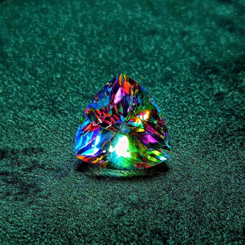 101 CT Rainbow Fire Mystic Topaz Trillion Cut Stunning Certified Loose Gemstone