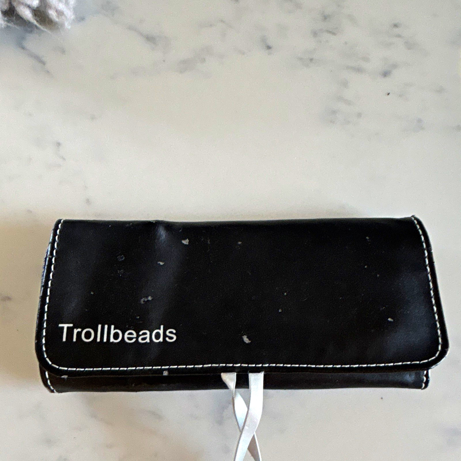 Trollbeads Black Faux Leather Travel Jewelry Case, Lined Zipper, Holds 8