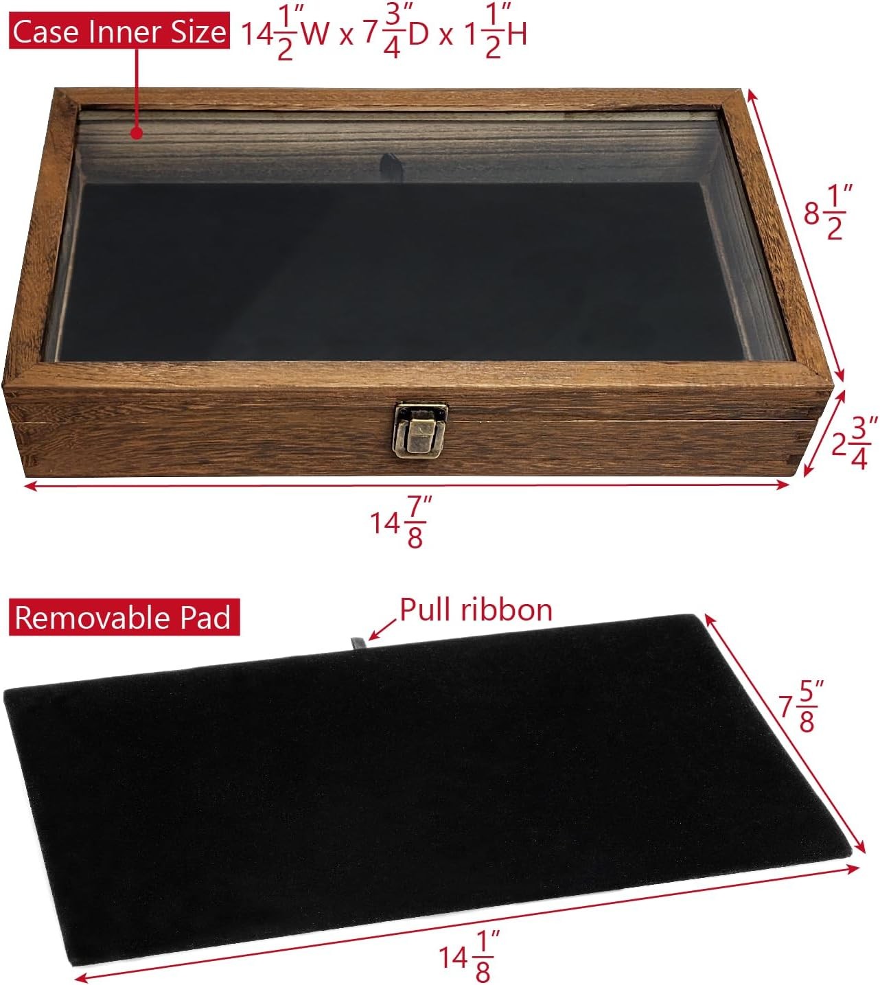 Gun Display Case Brown Wood Handgun Pistol Revolver Glass Lock Knife Shadow Box