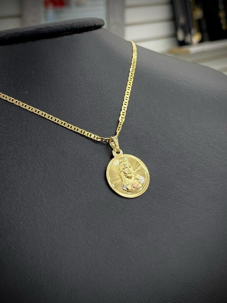 Round Jesus Necklace with Mariner Chain for Mens Womens Baby Kids Gifts Jewelry