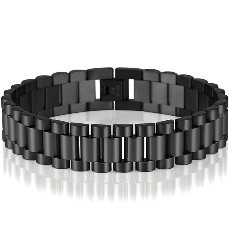 15MM Wide 8/8.86‘’ Watch Chain Wristband Bracelet Gold Plated Stainless Steel