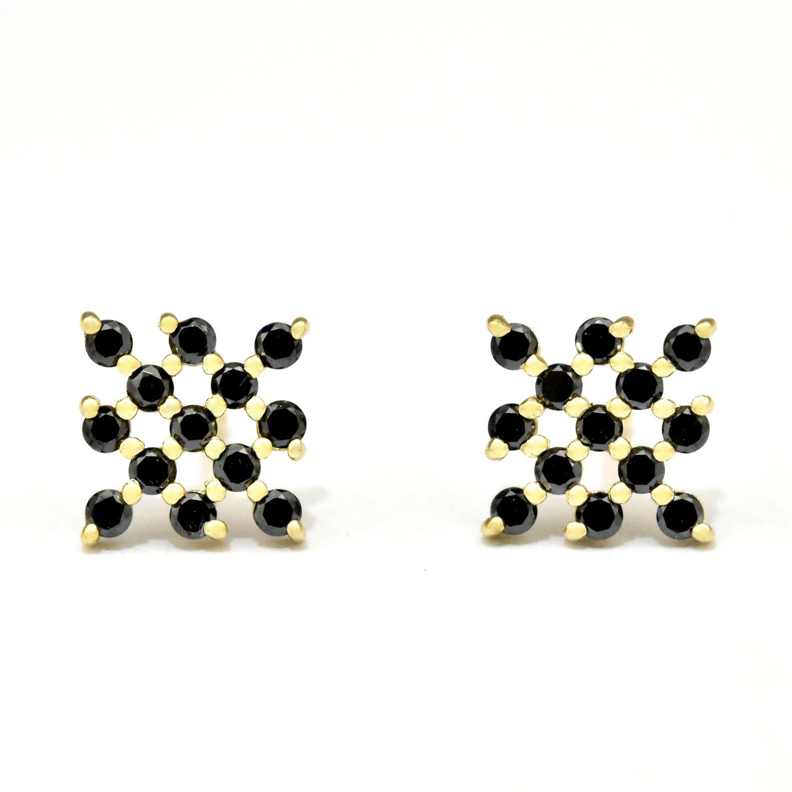 Net Mesh Square Design Earring 1ct Black Lab-Created Moissanite Gold Plated