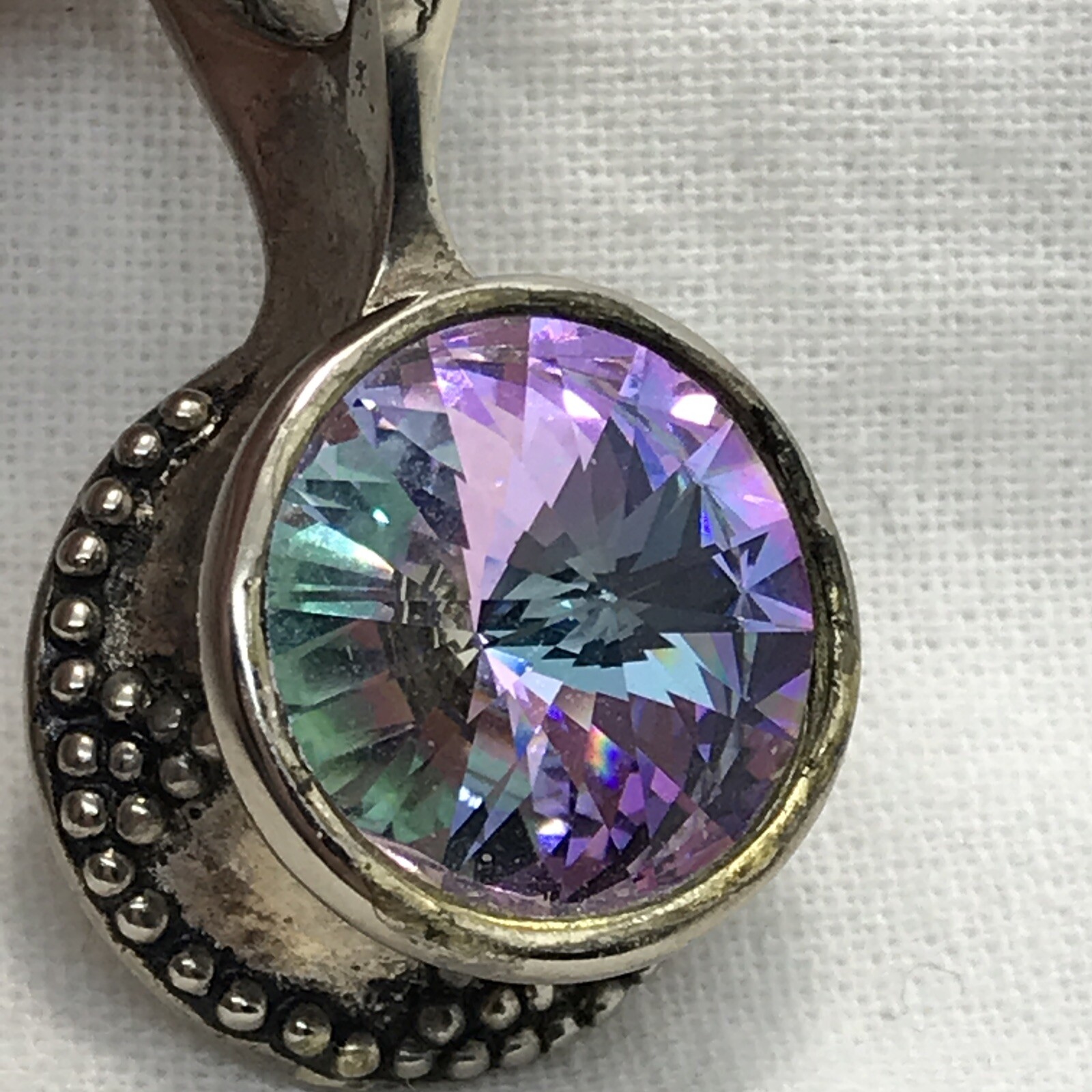 VTG Be-Je’ Designs Heavy Silver -Purple/Pink/Blue Changing Crystal Pendant