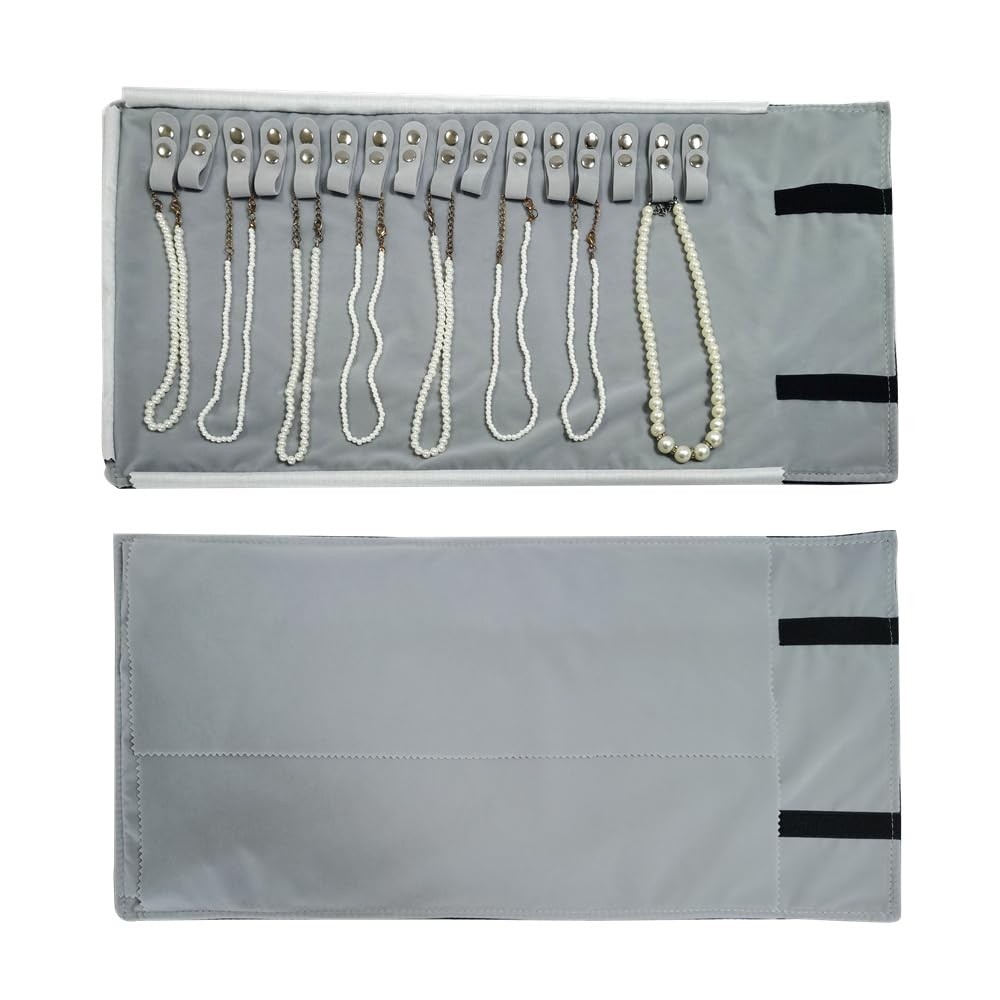 Velet Travel Jewelry Case Roll Bag Organizer for Necklace Bracelet Black Gray…