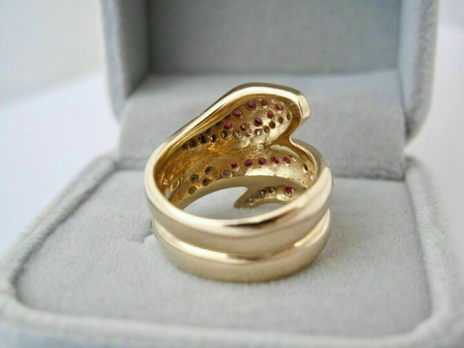 2Ct Round Lab Created Ruby/Diamond Snake Ring Solid 14K Yellow Gold Finish