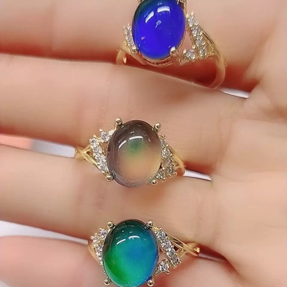 Luxury Thermochromic Zircon Open Ring Color Change Women Jewelry Gift