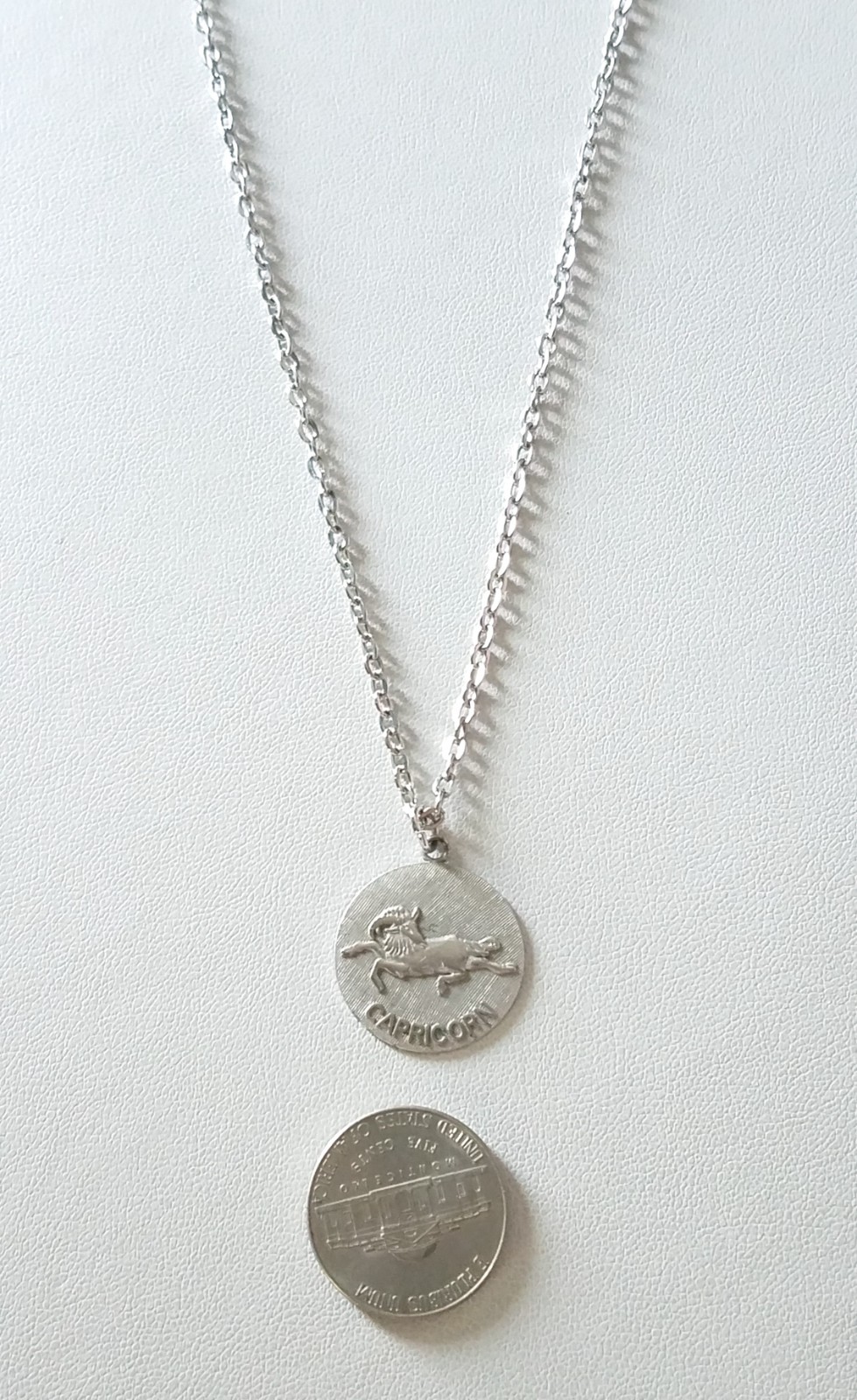 Vintage Zodiac “CAPRICORN” Pendant 18″ Chain Silver Tone Necklace
