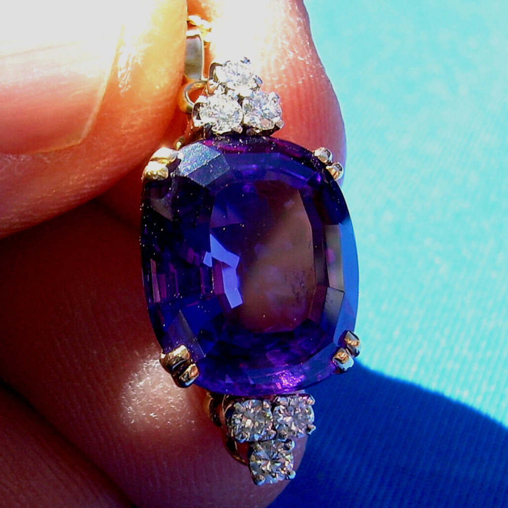 Original EARTH MINED AMETHYST DIAMOND Deco Style Necklaces SOLID 14K GOLD 20″ in