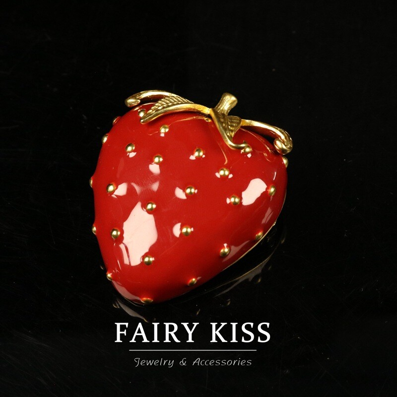 Fresh And Sweet Handmade Enamel Exquisite Strawberry Earring Brooch Set