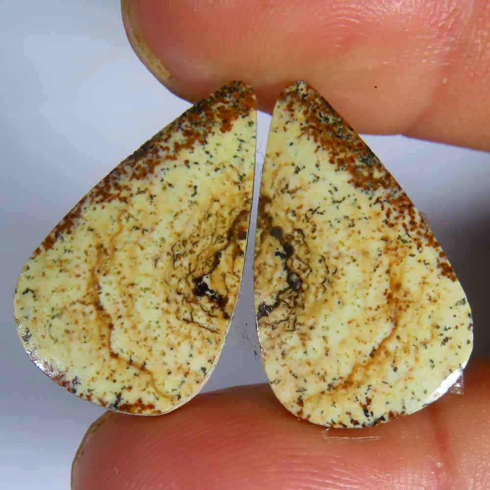 17.40Cts.100%Natural Designer Picture Jasper Pair Pear Cab 13x23x3mm Gemstone