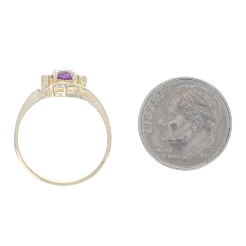 Yellow Gold Amethyst Diamond Bypass Ring – 10k Oval .47ctw