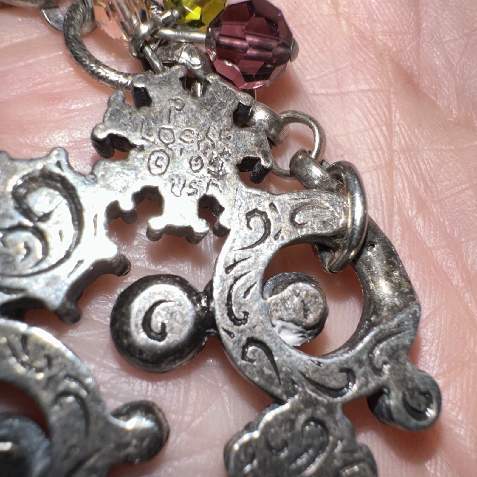!UNIQUE! Patricia Locke Multi Color Silver Cluster Necklace 2005 19” A#1 Chain!
