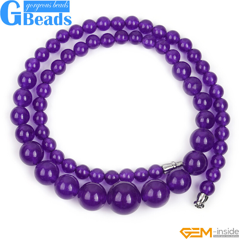 Assorted Natural Gemstone Beaded Necklace Jewelry 6–14mm Graduated Beads Strand