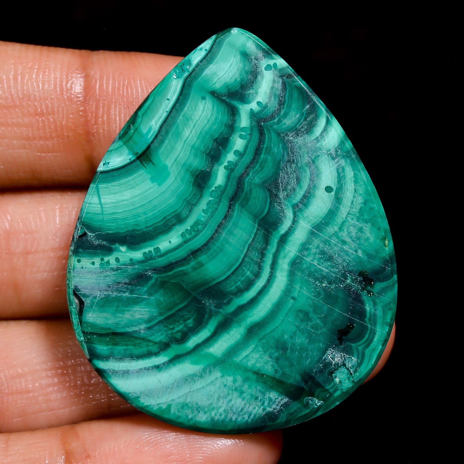 Green Malachite Pear Shape Cabochon 85.40 CT 100% Natural Loose STONE 33X41X5 mm