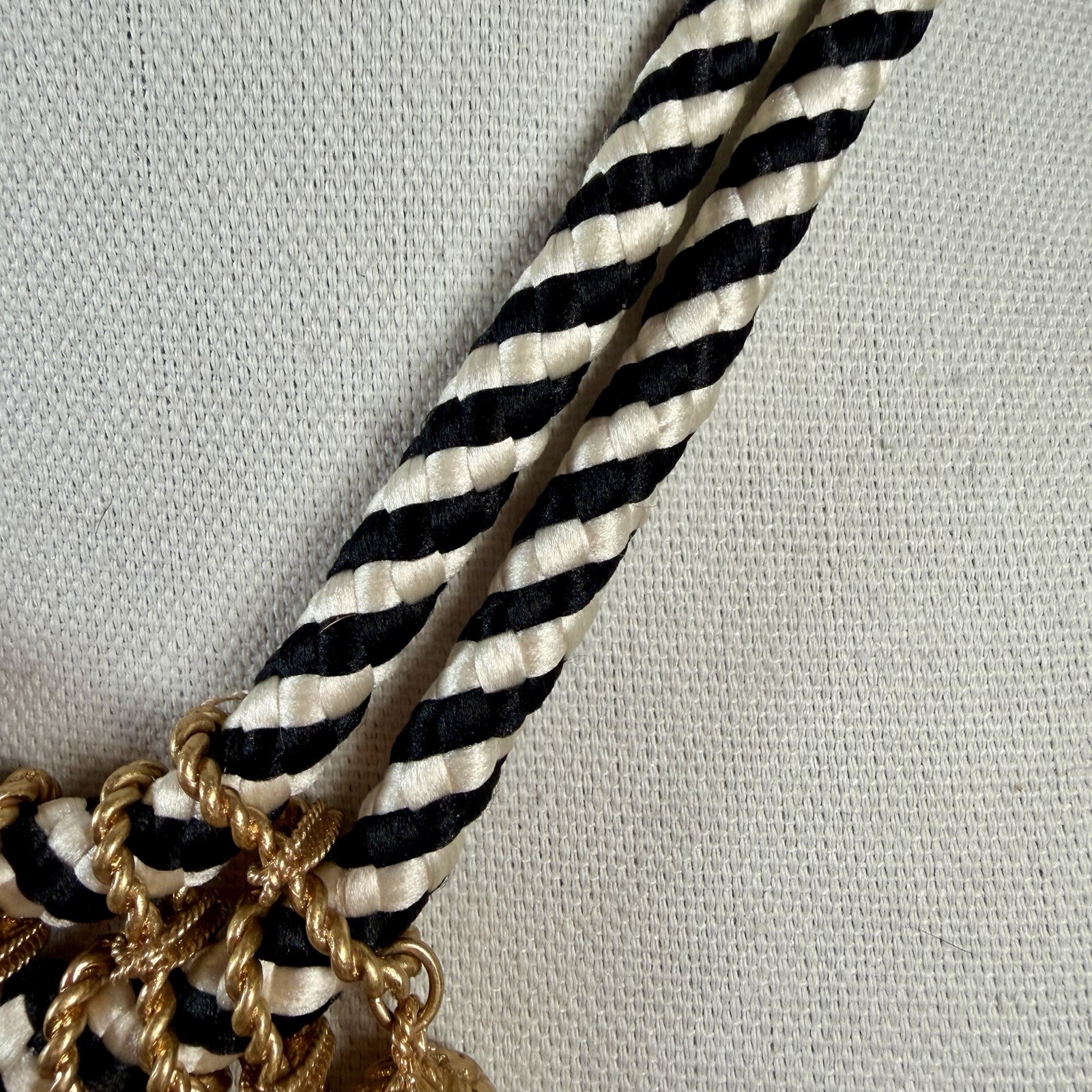 Stella & Dot Kalani Statement Necklace Black White Gold Rope Ball Knots 16–20”