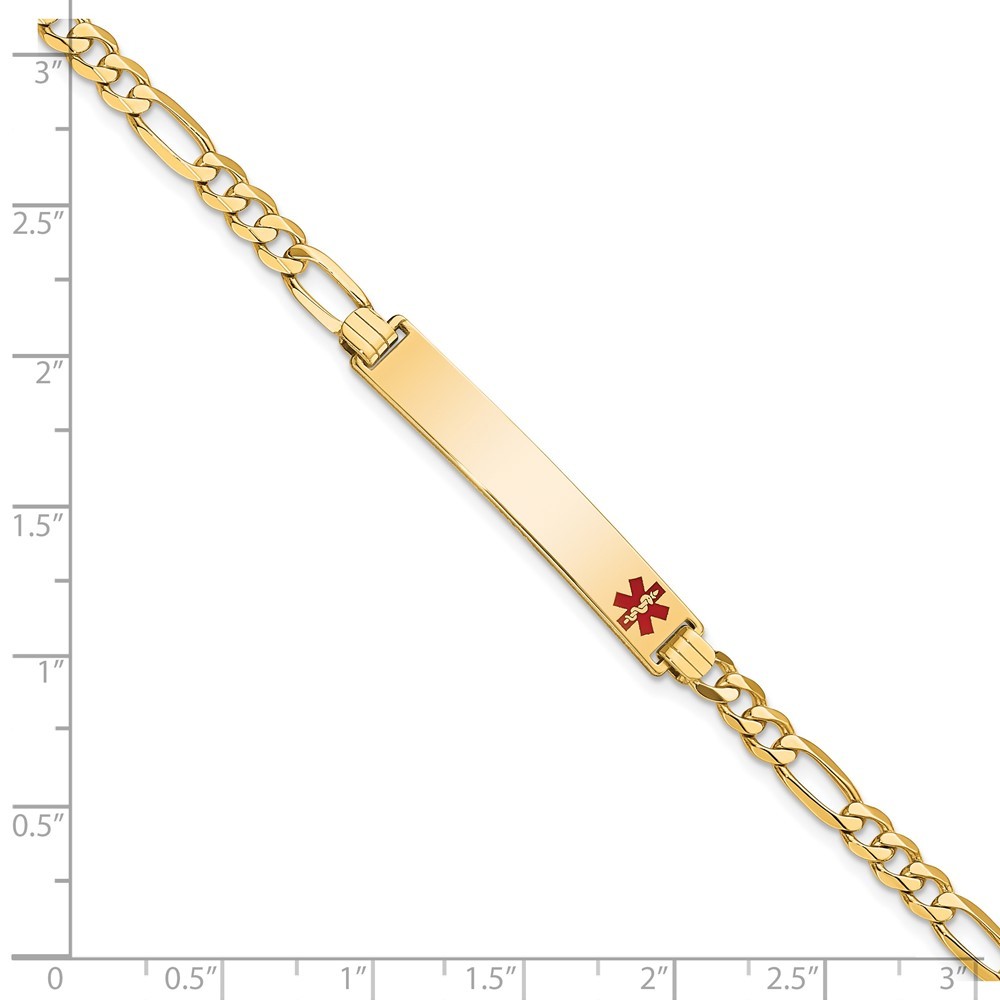 14K Yellow Gold Solid Chain 33x6mm Red Enamel Flat Figaro Link Bracelet 7″