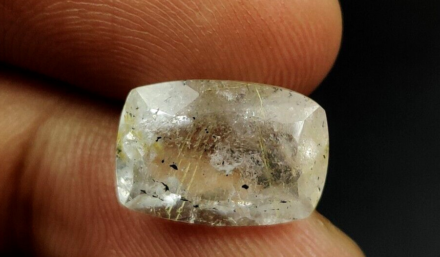 Rutilated Quartz Loose Gemstone 14X9.7X7mm Cushion Faceted Cut W8