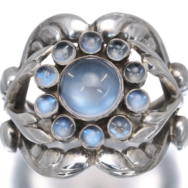 Auth Georg Jensen Ring Moonstone Moonlight Blossom 10 US6-6.25 Silver 925