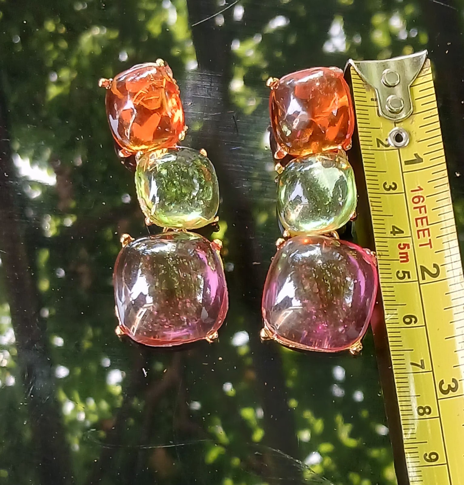 Multicolor Jelly Resin Statement Necklace & Earrings Set Gold Tone Chunky Set