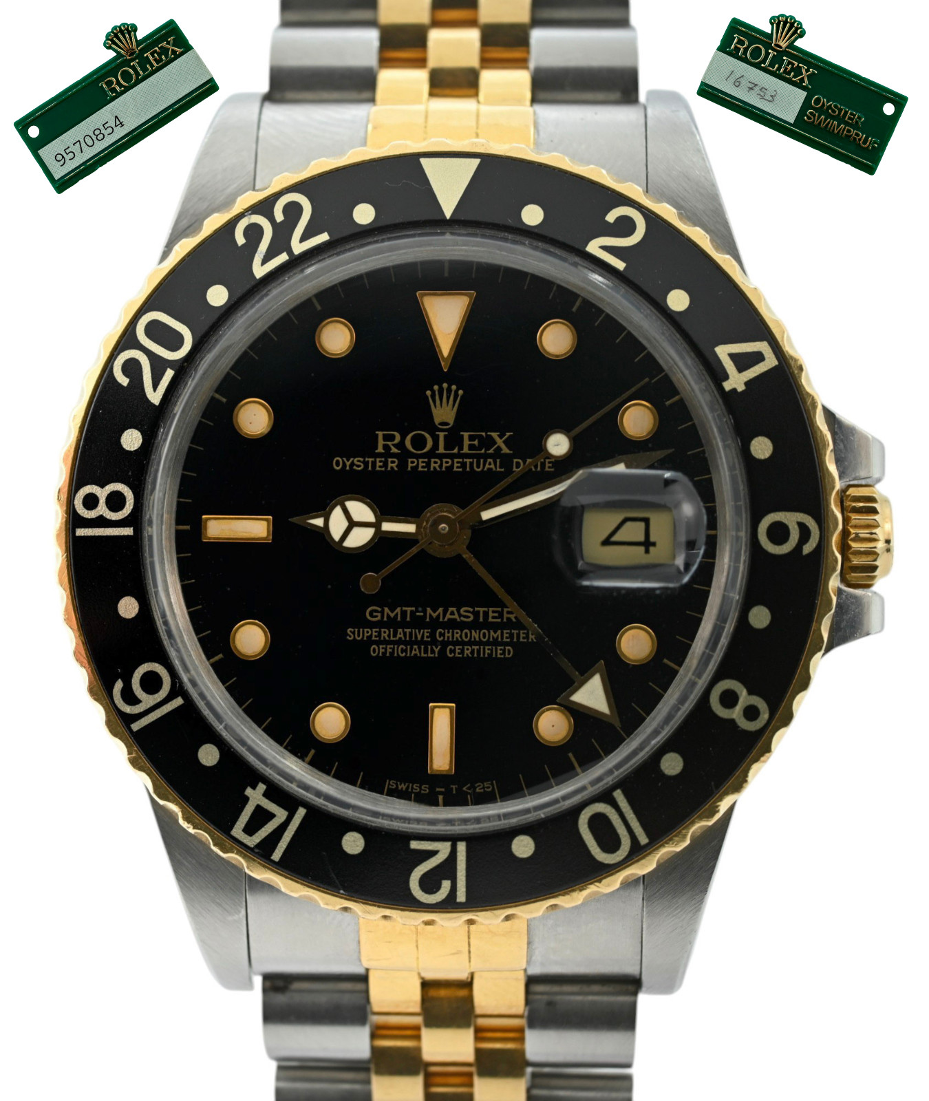 1987 Rolex 40mm Men’s Black Dial Two-Tone GMT Master Watch Unpolished Ref: 16753