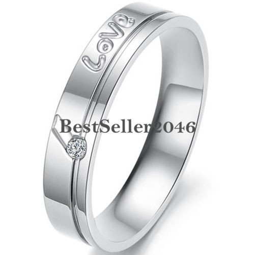 Silver Stainless Steel ” Love ” Engraved Promise Ring Engagement Wedding Band