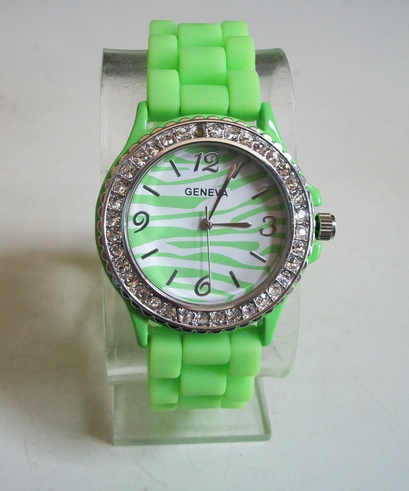 Fashion Zebra Print Multicolor Jelly Silicone Rhinestone Women’s Casual Watch