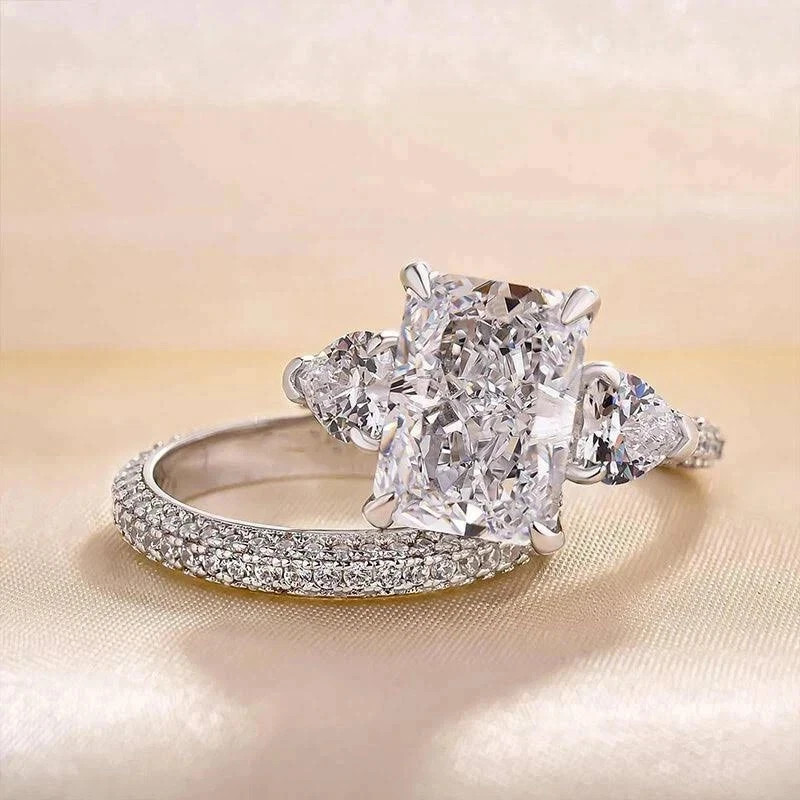 4.90Ct Radiant-Cut Lab Grown Diamond Solitaire Wedding Ring Set 14k White Gold