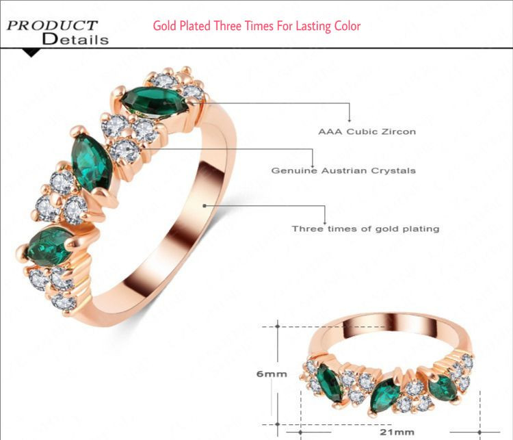 18K Rose Gold Plated Austrian Crystal Fashion Ring Women Wedding Jewelry 6 & 6.5
