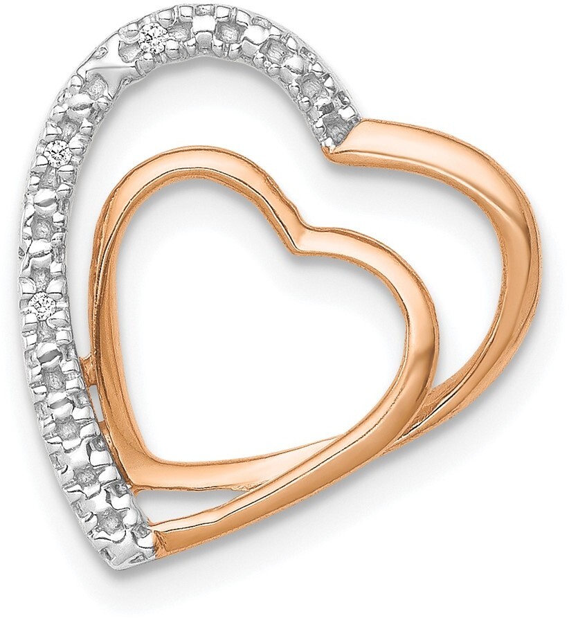 14K Rose Gold .01ctw. Diamond Double Heart Chain Slide Pendant