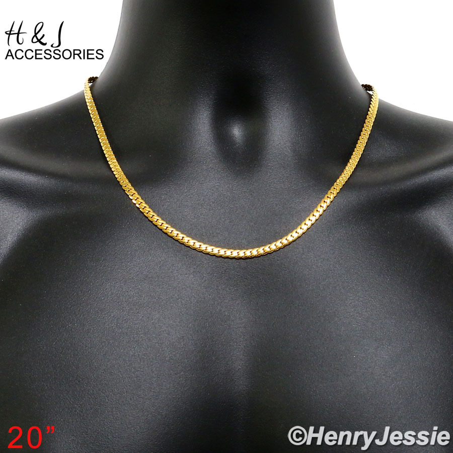 18-40″MEN 316L Stainless Steel 4mm Gold Plated Miami Cuban Curb Necklace*155