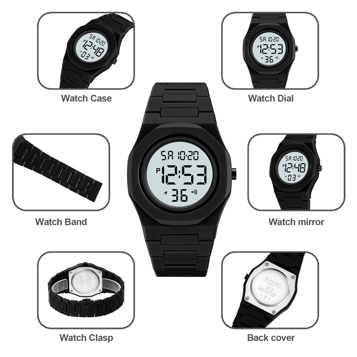 SKMEI Men Digital Watch Countdown Date Sport Wristwatch Boys Military Watches