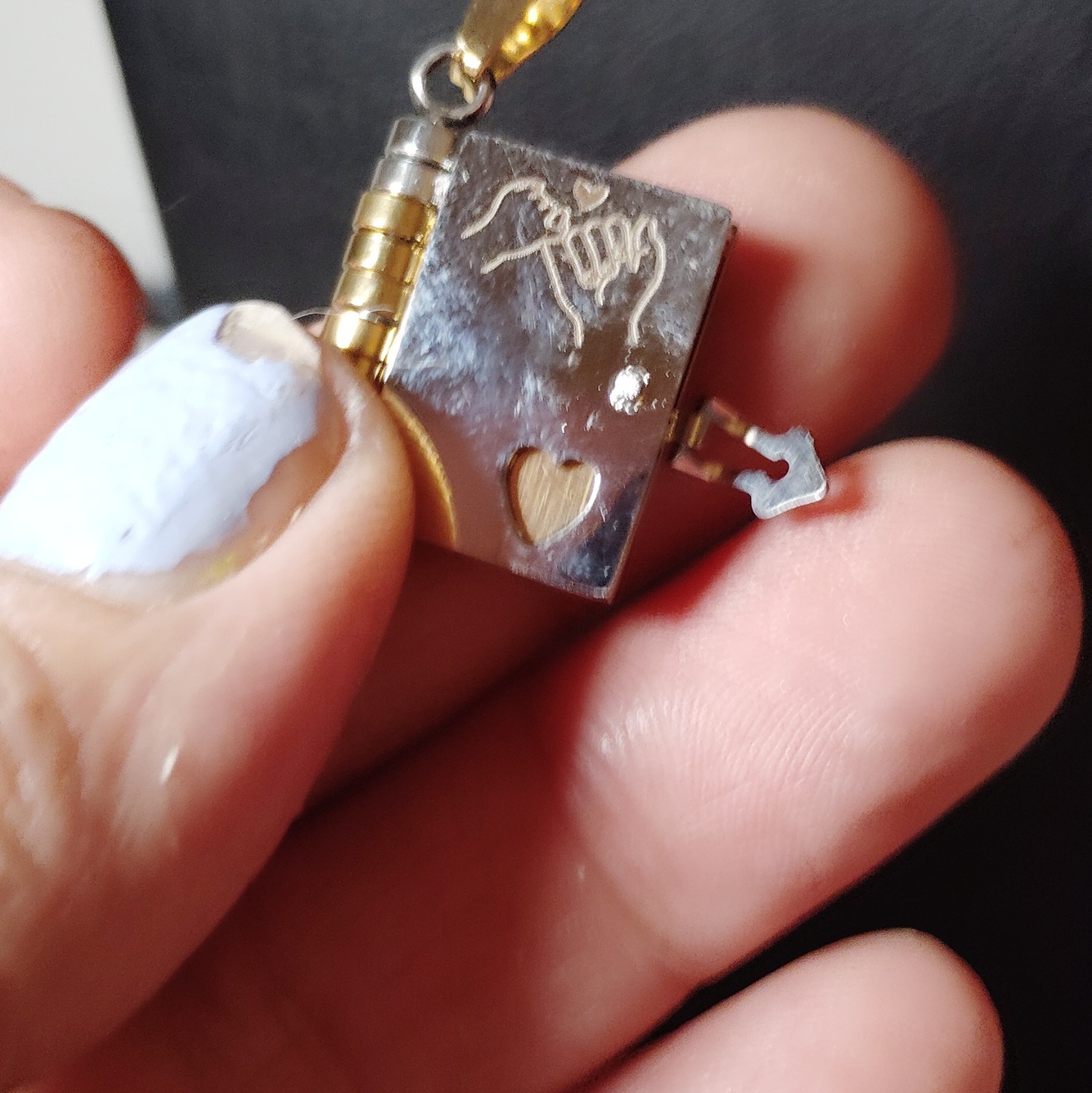 Gold Plated Cable Chain Necklace Rectangle Book Locket Pendant Engraved Love