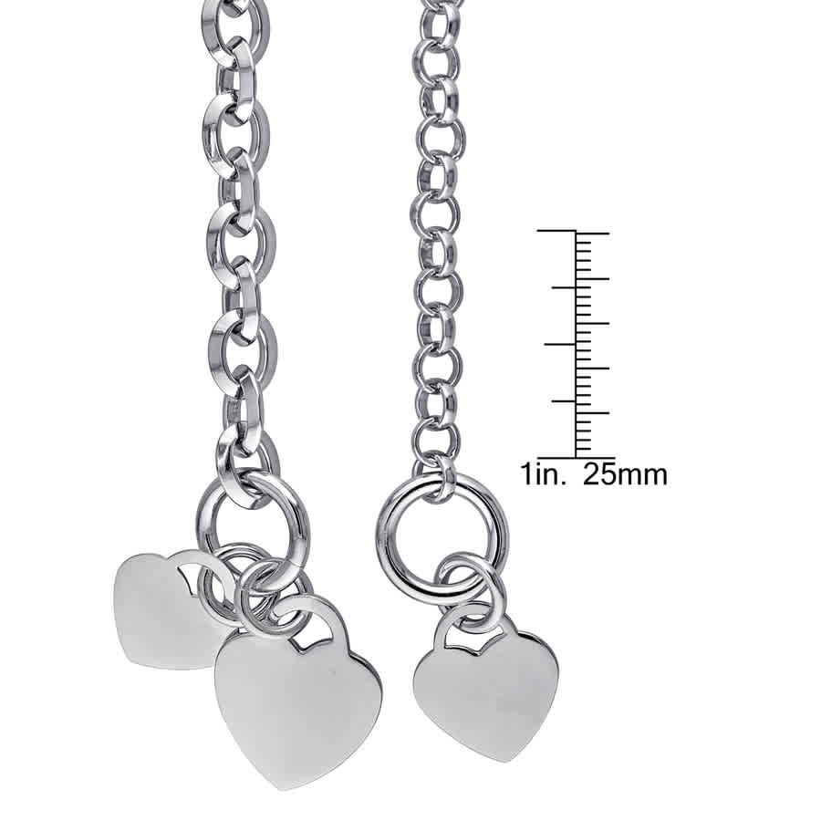 AMOUR Circle Link Heart Charm Necklace and Bracelet 2-piece Set In Sterling