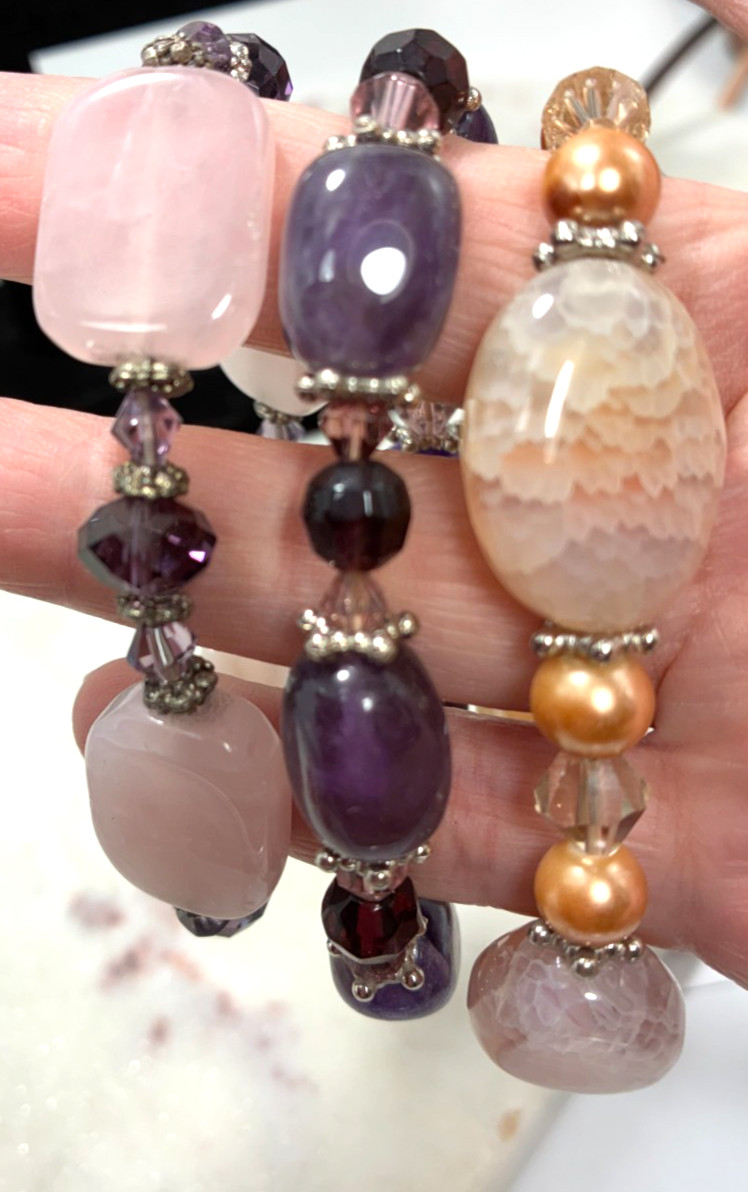 Lot of 10 Handmade Stone Stretch Bracelets Adult Gemstone Beaded Jewelry Set