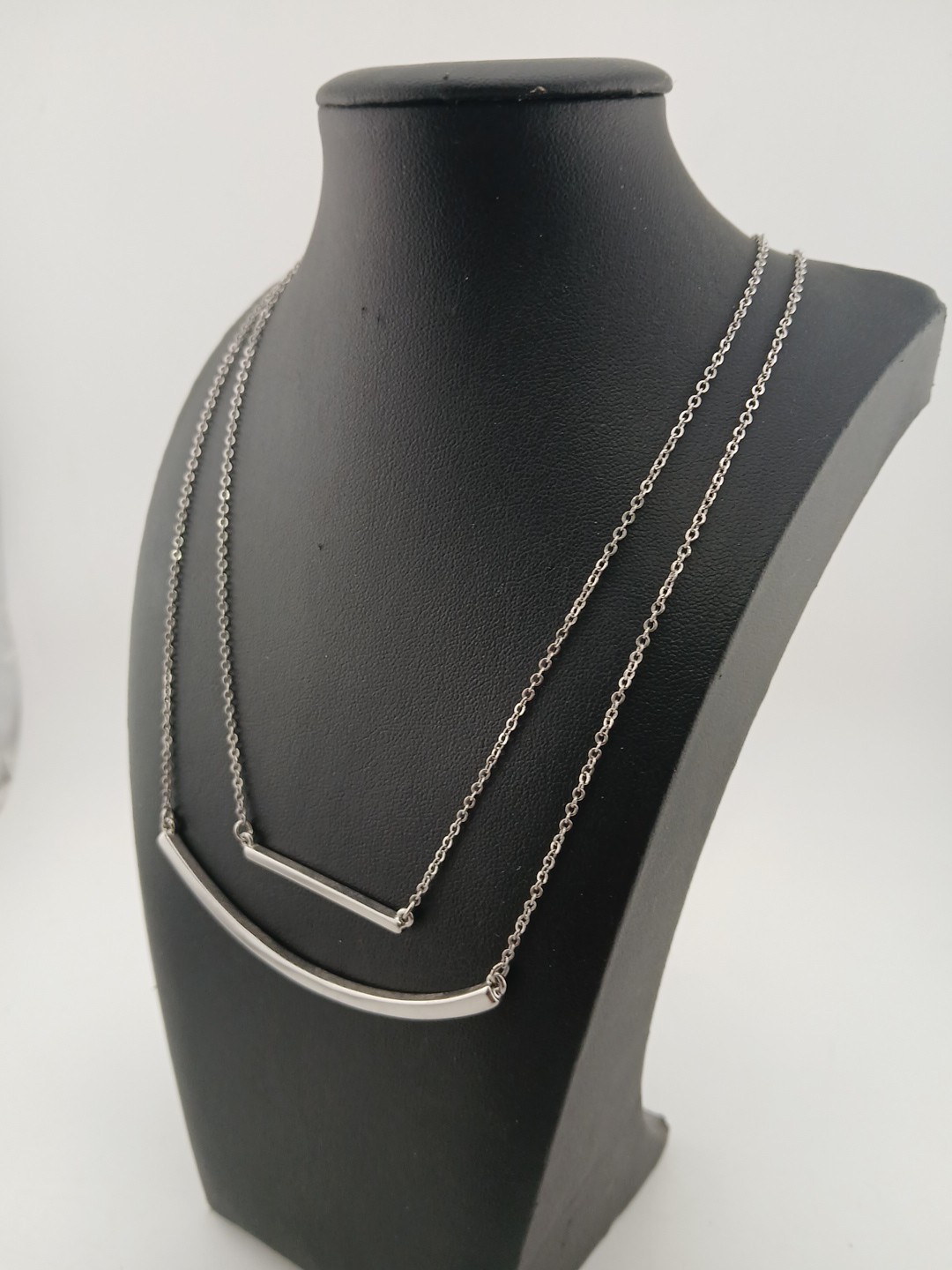 LOFT silver tone 2 layer chain 1 bar & 1 crescent design pendants necklace