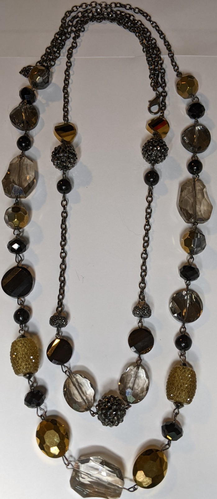 Women Necklace 2 Strand Black Gray Yellow Beads Stone Costume Jewelry Statement