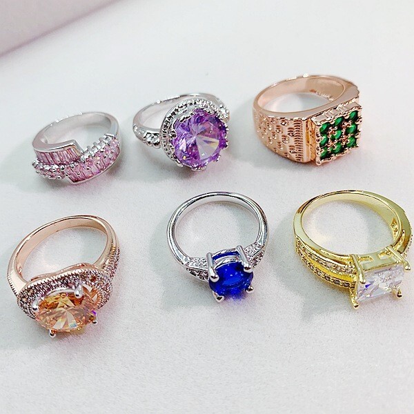 10Pcs Wholesale Mixed Gemstone Rings Jewelry Women Crystal Rings Lot Rhinestone