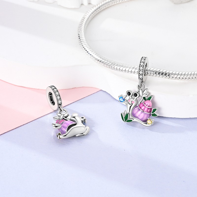 MULA European 925 Sterling Silver Cute Snail Charm CZ for Women Bracelet Jewelry