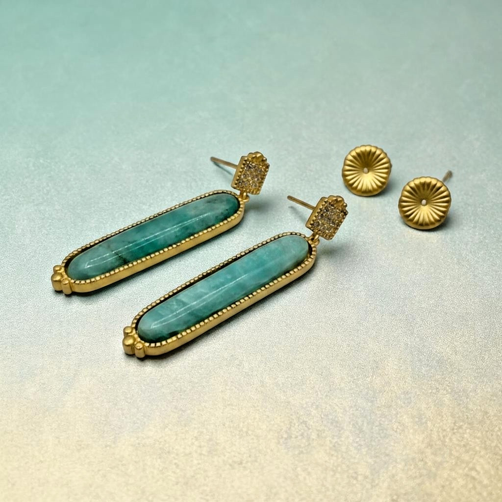 Freida Rothman Amazonite Allure Earrings Matte GP Sterling Silver NEW $295