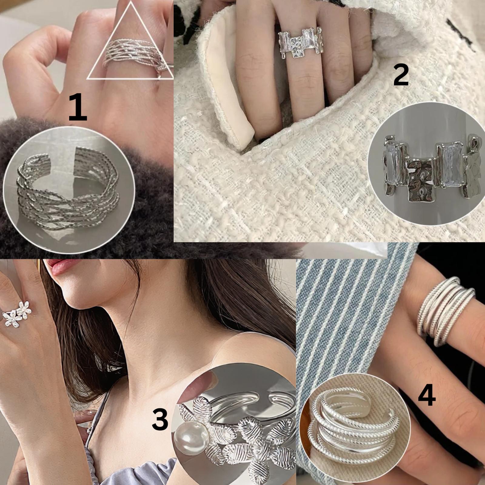 Adjustable Silver Open Ring Minimalist Statement Band Stackable Women Gift